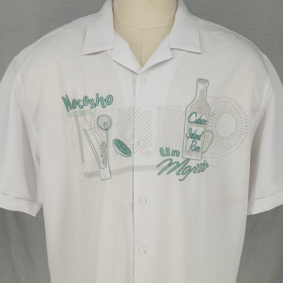 Cubavera Shirt 2XL Mens XXL White Green Embroidery Graphic Linen Cotton Casual - Picture 10 of 16